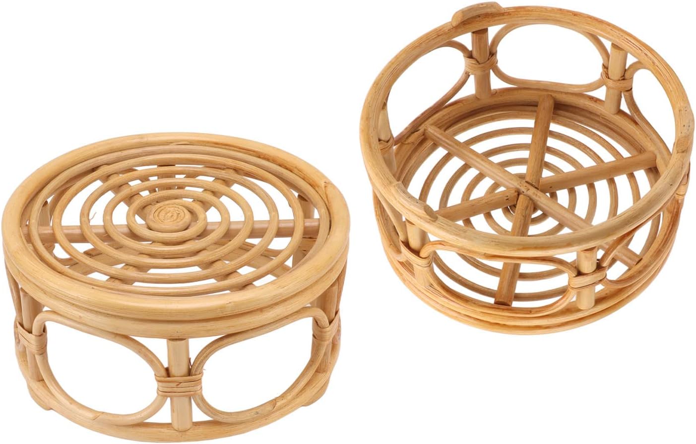 Indoor Rattan Plant Stand, Round Plant Rack, Handmade Rattan Plant Stand for Home, Garden, Yard (Rattan 2)
