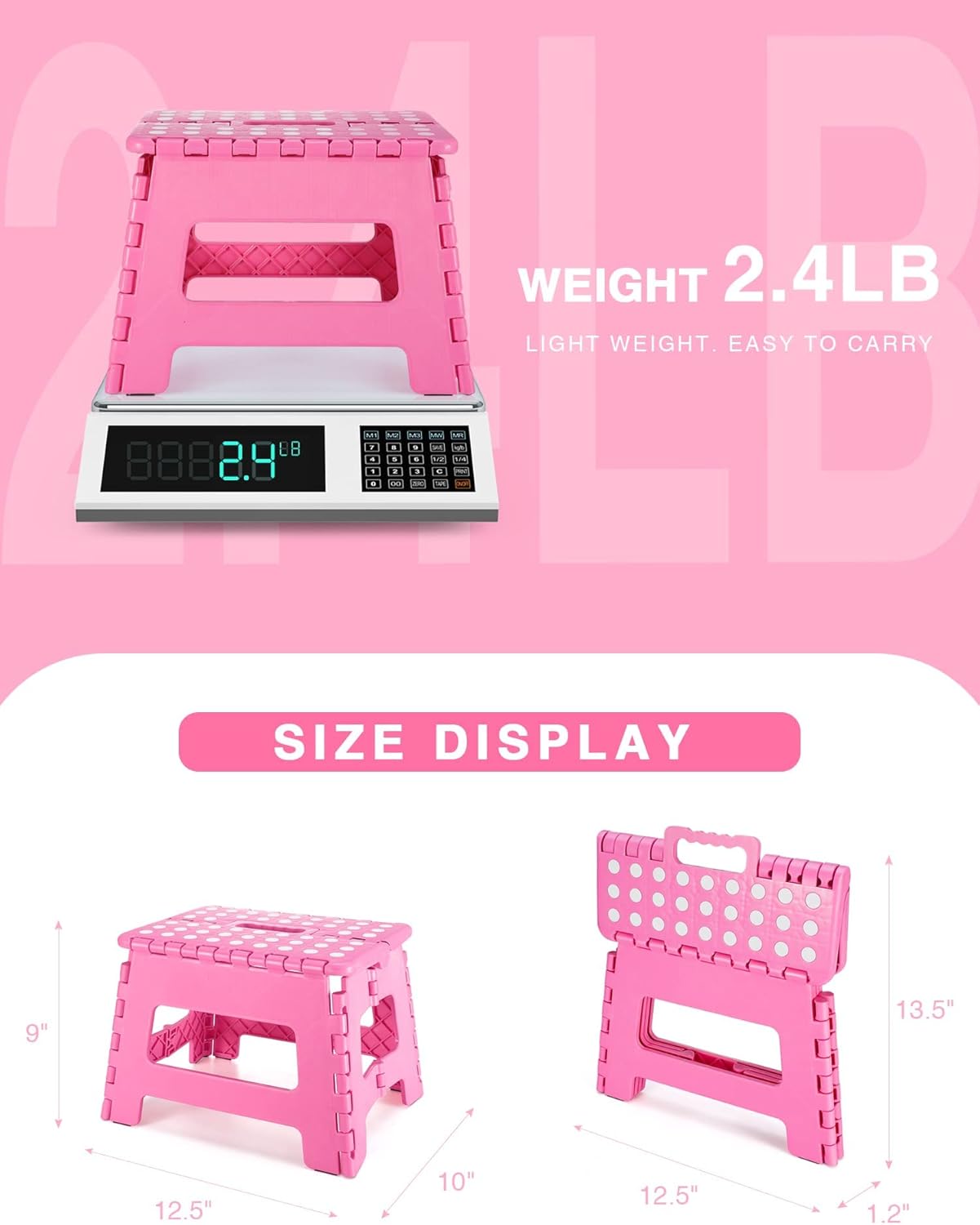 Dyforce Folding Step Stool 9 Inch, Kids Step Stool, Heavy Duty Step Stools for Adults, Compact Foot Stools, Light-Weight Toddler Step Stools for Kitchen, Bathroom, Holds Up to 300 lbs (Pink)