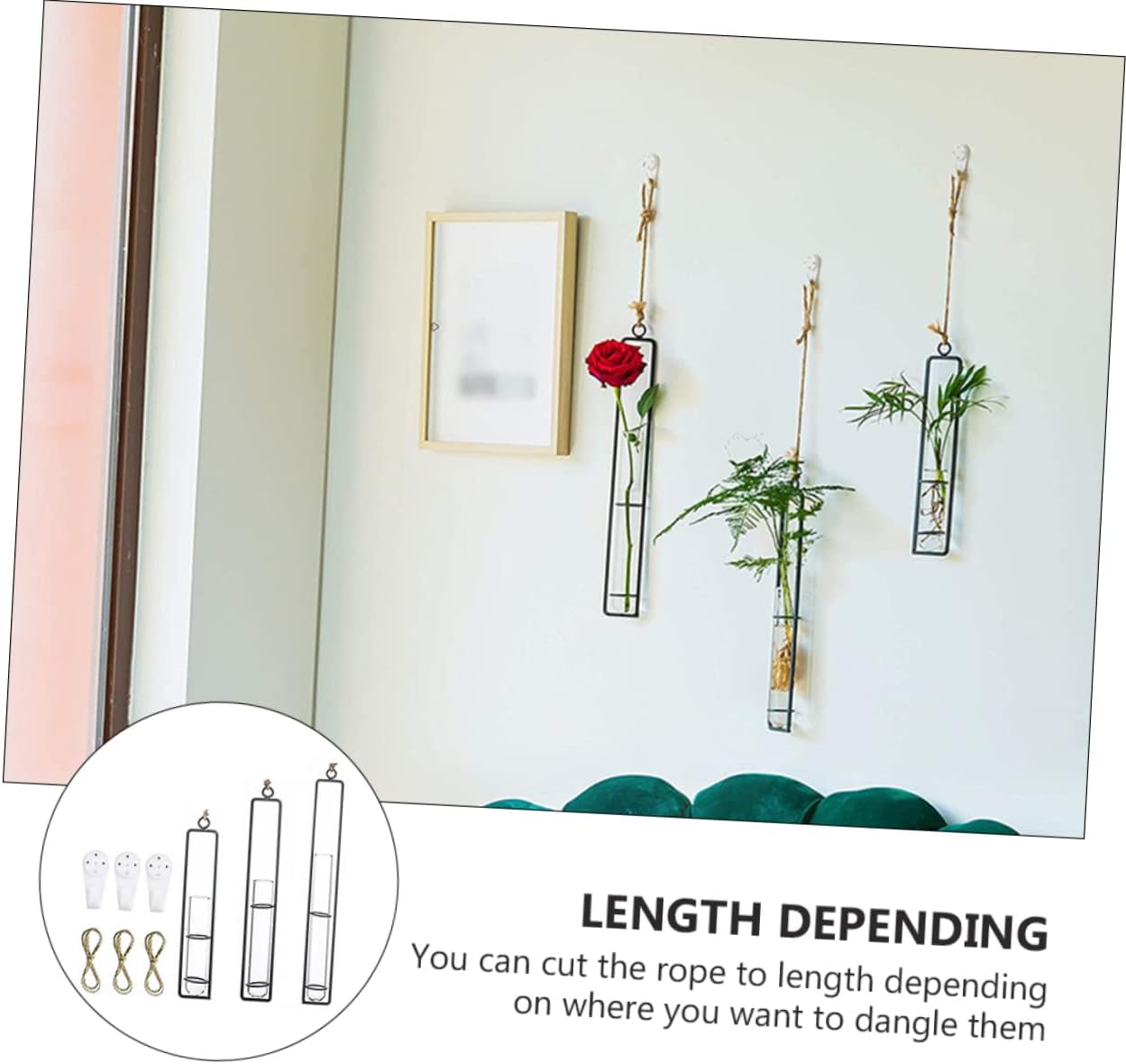 Glass Hanging Planter Tubes Iron Art Hydroponic Vase for and Garden De