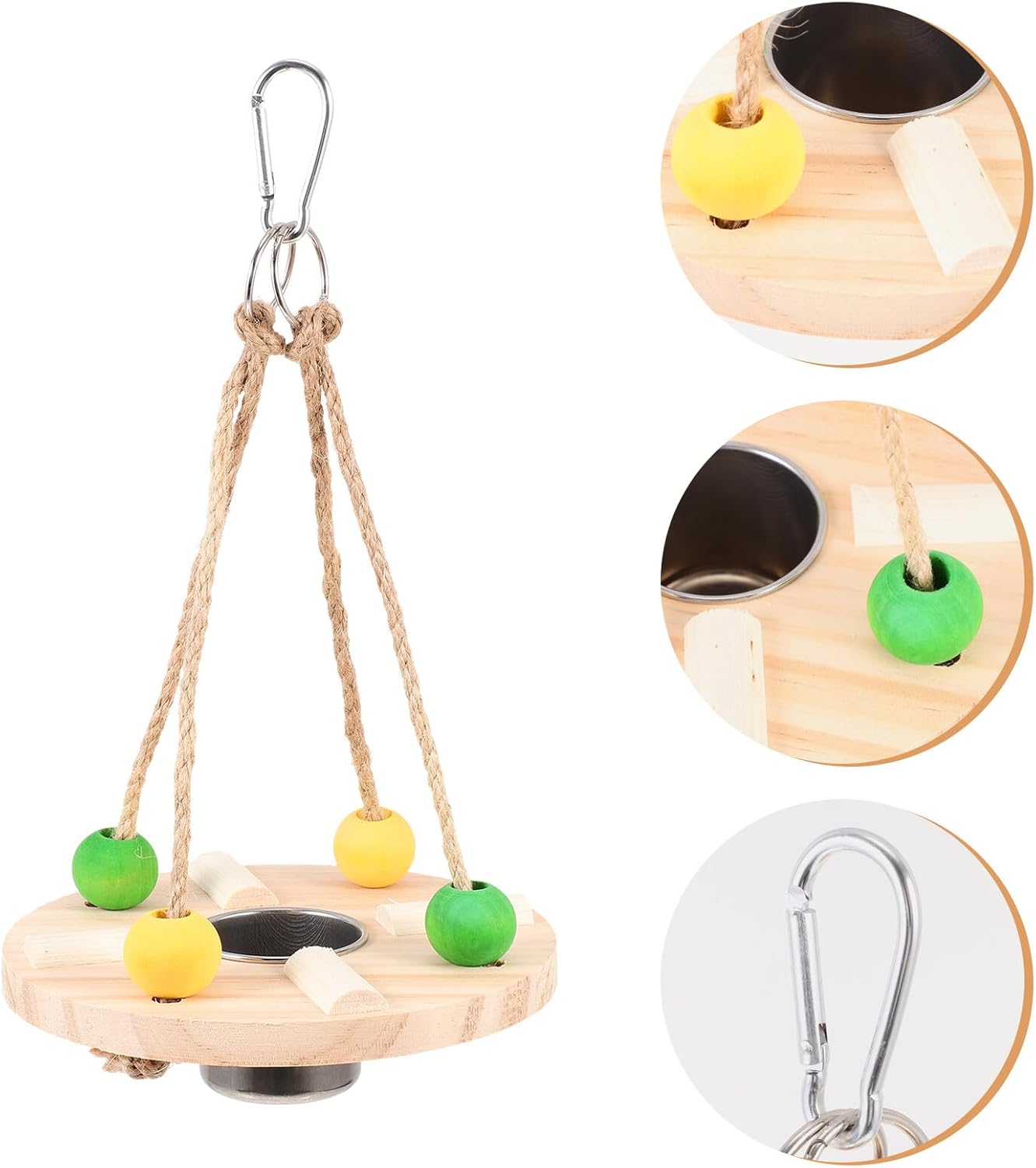 Wooden Hanging Bird Feeder Swing with Feeding Cup for Parrots Outdoor Wild Bird Feeding Container