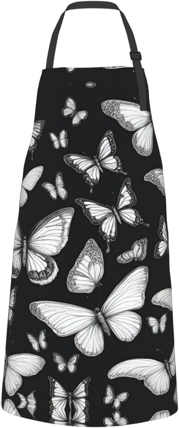 Hand drawn color butterfly 1 print Waterproof chef's apron with pocket