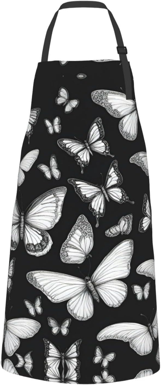 Hand drawn color butterfly 1 print Waterproof chef's apron with pocket apron for kitchen cooking baking barbecue and gardening