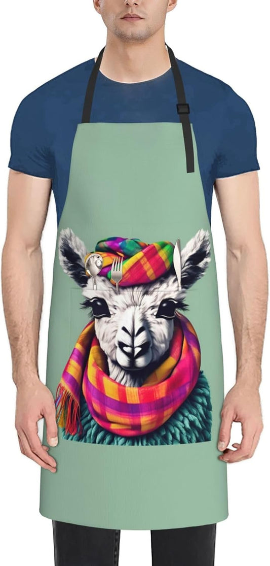 Llama in A Scarf print Waterproof chef's apron with pocket apron for kitchen cooking baking barbecue and gardening