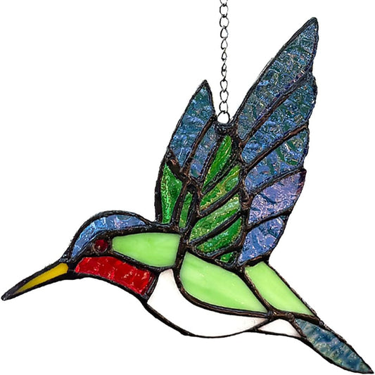 Hummingbird Stained Glass Suncatcher for Window Hanging Handmade Color