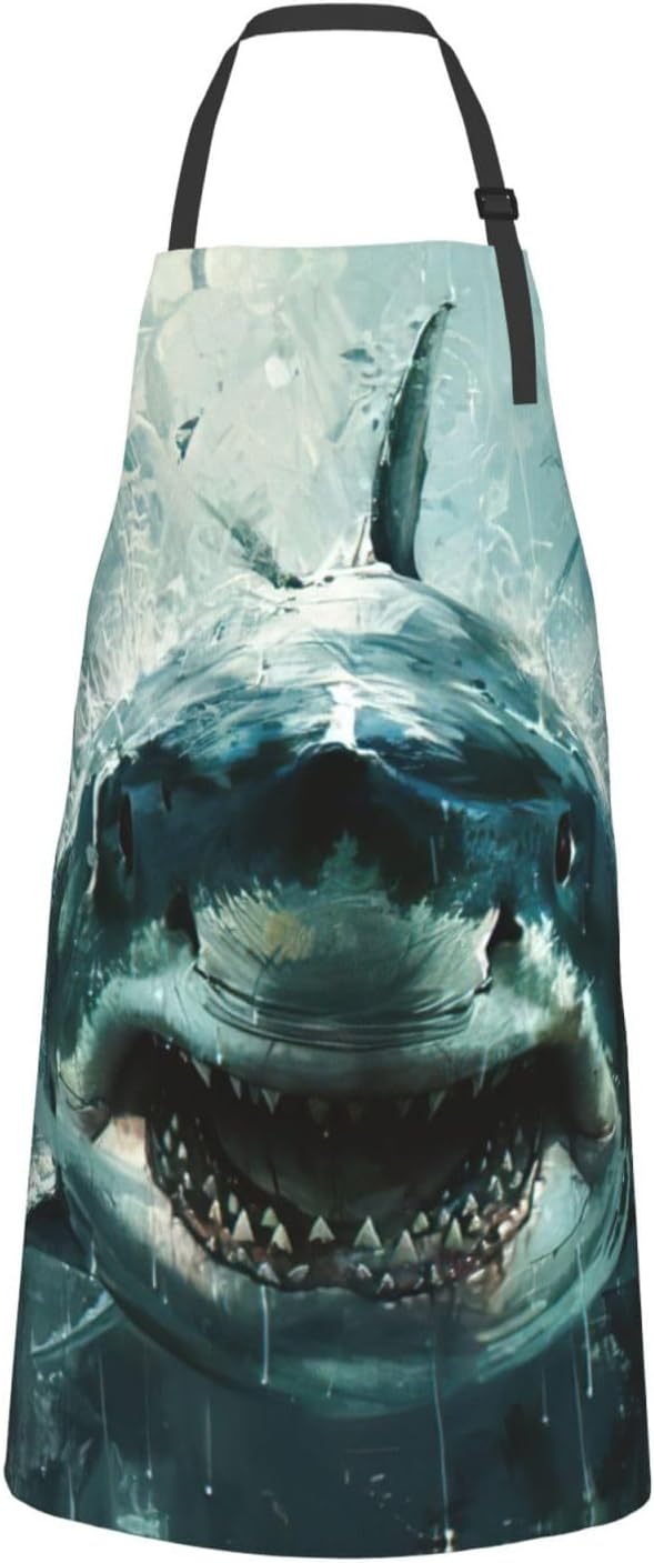 Shark cum print Waterproof chef's apron with pocket apron for kitchen cooking baking barbecue and gardening