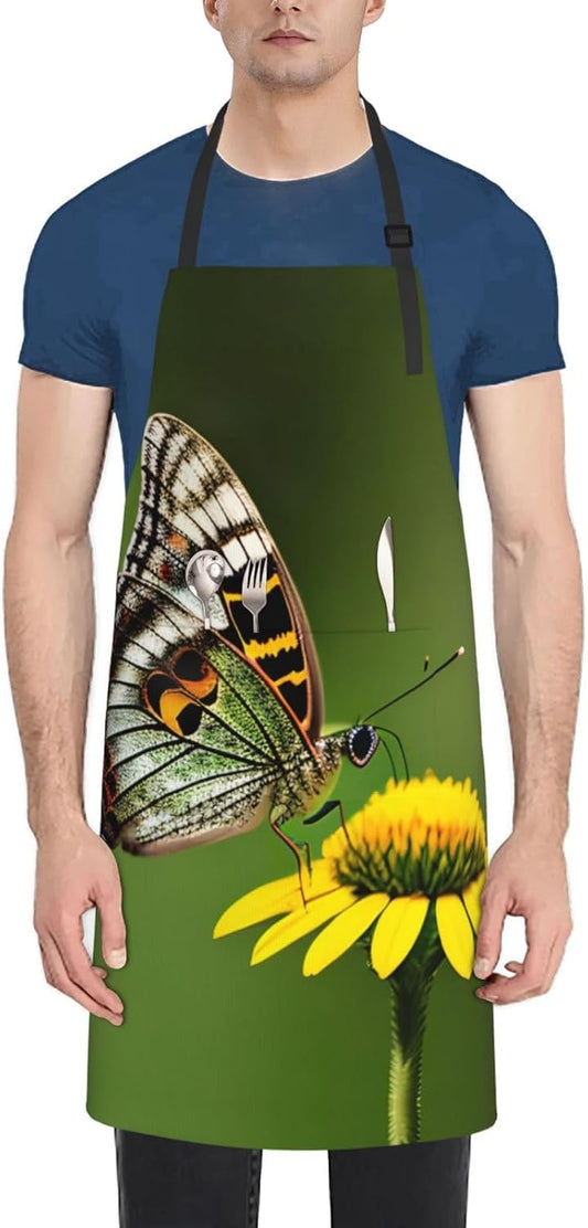 Beautiful glowing butterfly 1 print Waterproof chef's apron with pocket apron for kitchen cooking baking barbecue and gardening