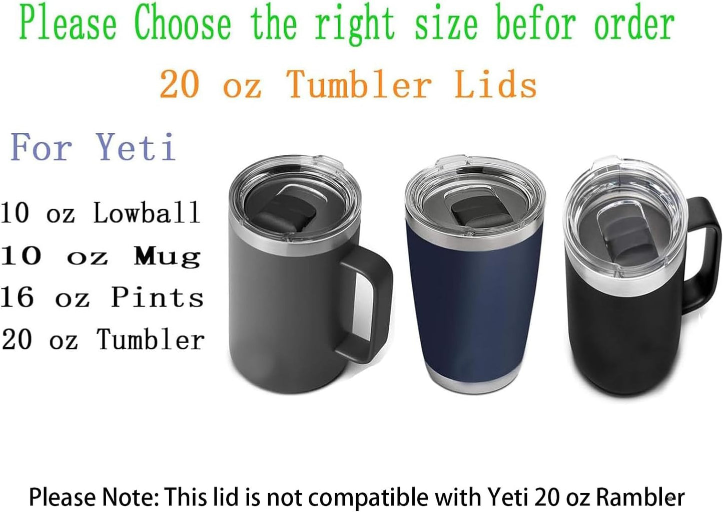 20 oz Tumbler Lids for Yeti, 2 Pcs Replacement Magnetic Spill-Resistant Lids for Yeti 20 oz Tumbler, 10 oz Mug, 10 oz Lowball with Magnetic Slider Switch, BPA Free