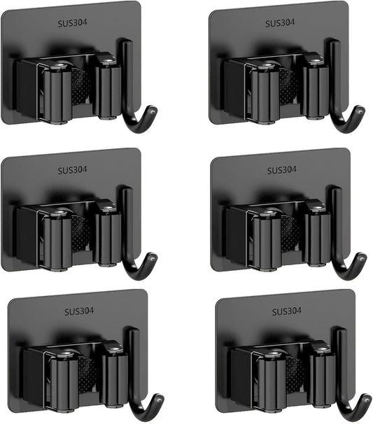 6 Pack Mop and Broom Holder Wall Mount - Stainless Steel Broom Mop Han