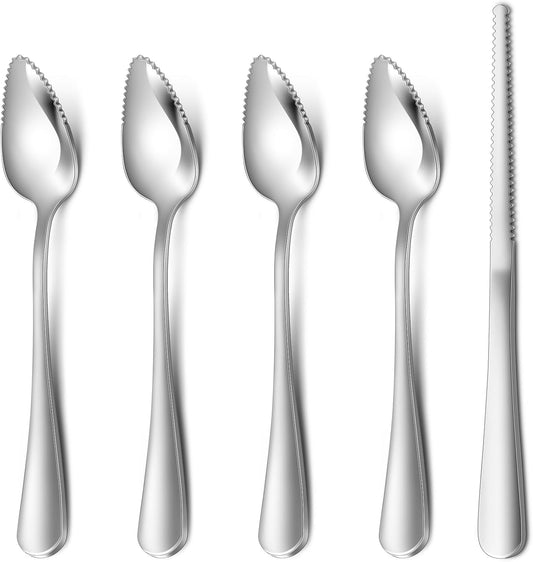 Hiware 4-piece Grapefruit Spoons and Grapefruit Knife, 18/8 Stainless 