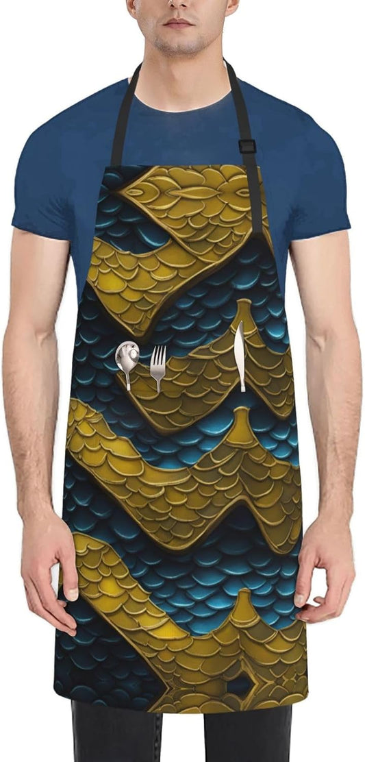 Dragon Scale print Waterproof apron with pocket adjustable cooking apron for adult kitchen bibs to bake