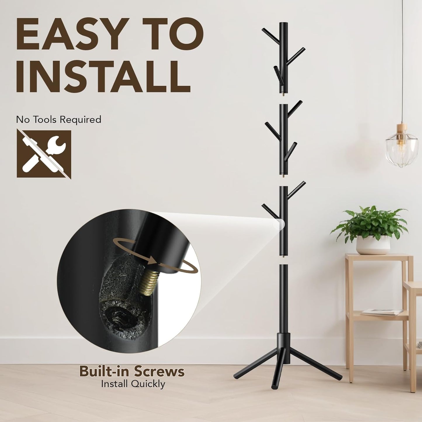 Wooden Tree Coat Rack Stand,Sturdy Freestanding Coat Rack with 8 Hooks