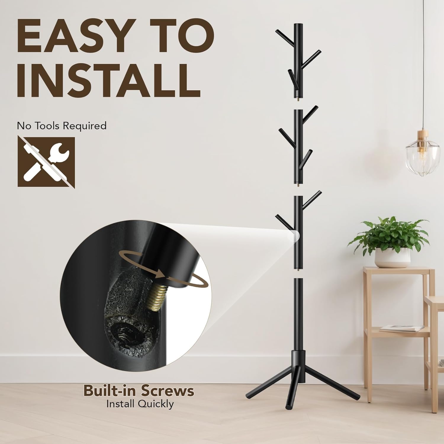 Wooden Tree Coat Rack Stand,Sturdy Freestanding Coat Rack with 8 Hooks