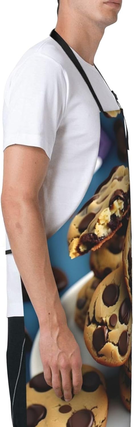 Cookies Food Chocolate Chips Biscuits print Waterproof apron with pocket adjustable cooking apron for adult kitchen bibs to bake