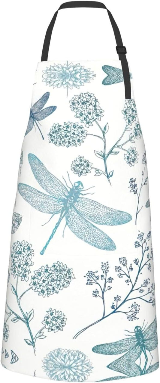 Dragonfly print Waterproof apron with pocket adjustable cooking apron for adult kitchen bibs to bake
