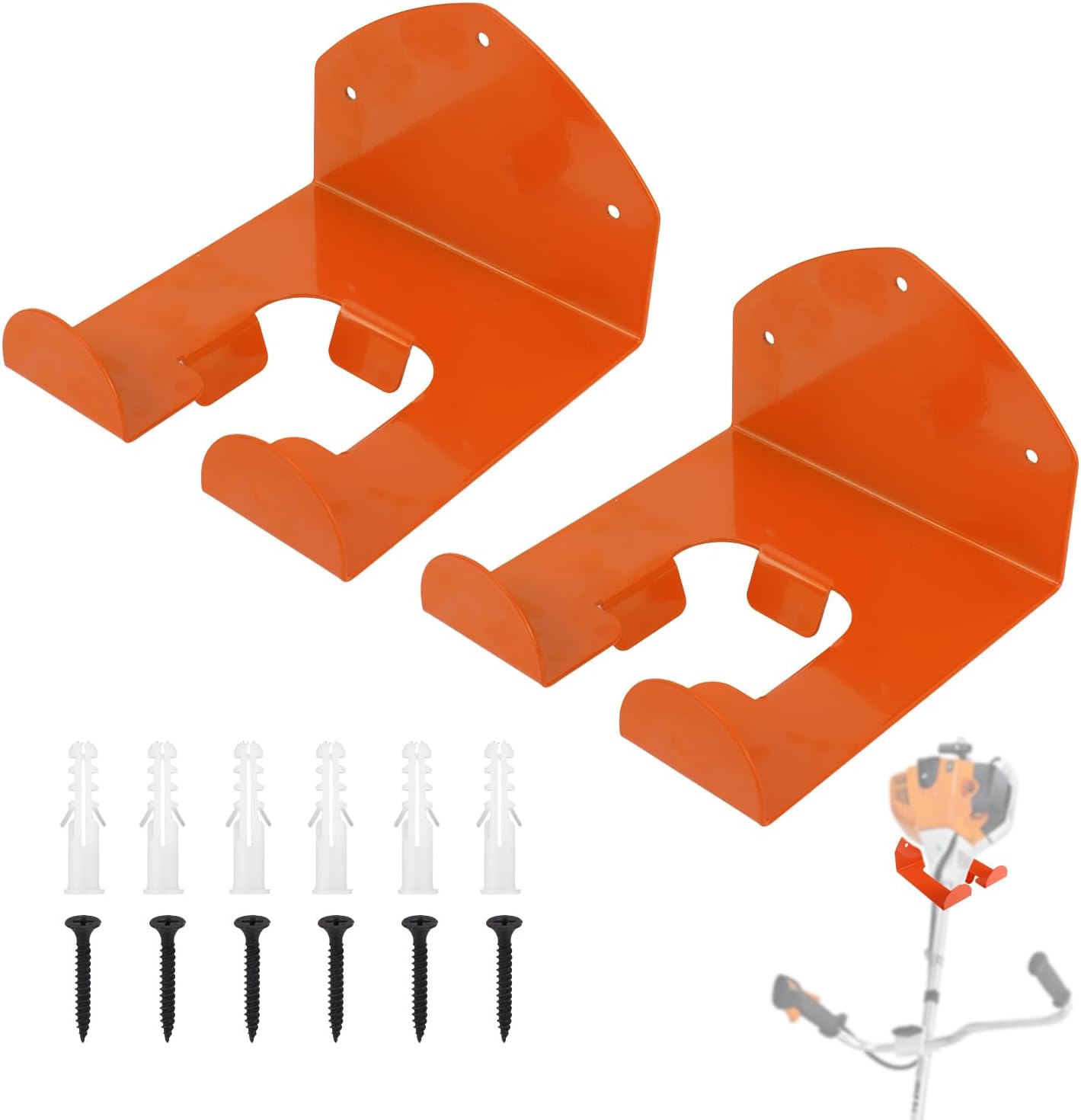 2pcs Weed Eater Hanger, Heavy Duty Weedeater Hanger for Garage Wall Storage Weed Wacker Holder Hooks Tool Rack Garden Tool Garage Organizer for Yard Power Tools Grass Trimmer Hedge Trimmer