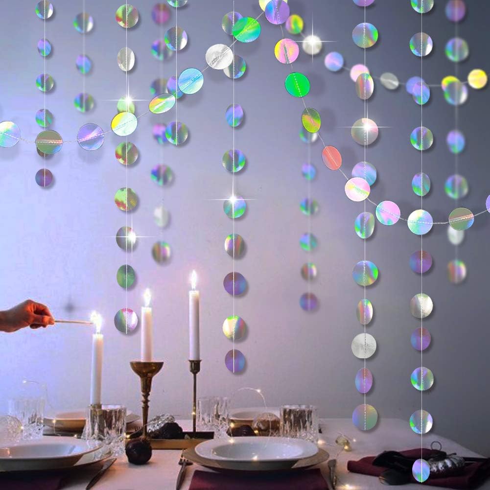 Cheerland Iridescent Party Decorations Holographic Circle Garlands Dis
