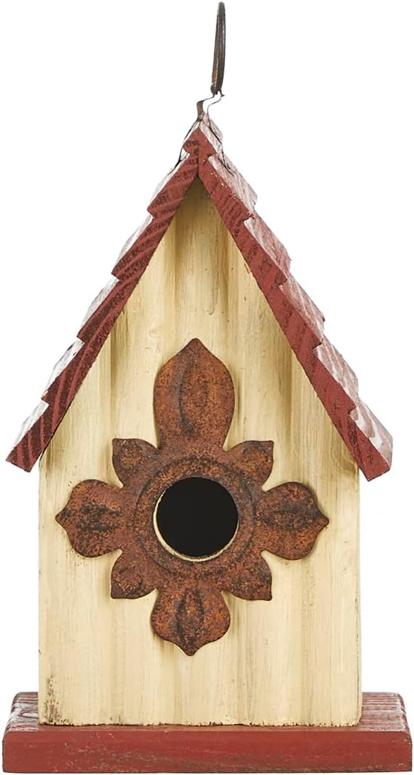 Glitzhome Hanging Bird House for Outdoors, 9" H Hand Painted Wooden Cottage Blue Bird House Garden Birdhouse for Outside for Hummingbird Wren Finch Cardinals Cedar