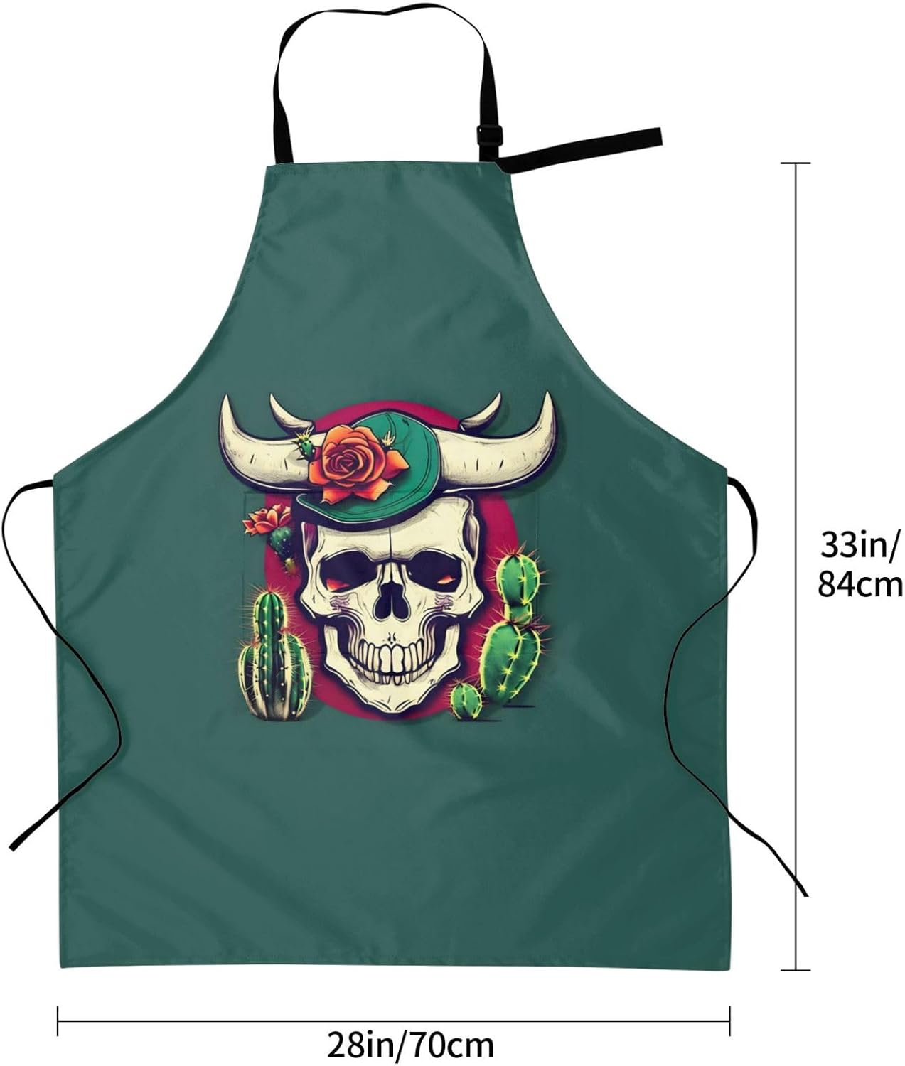 Skull of Bull and Cute Cactus print Waterproof chef's apron with pocket apron for kitchen cooking baking barbecue and gardening