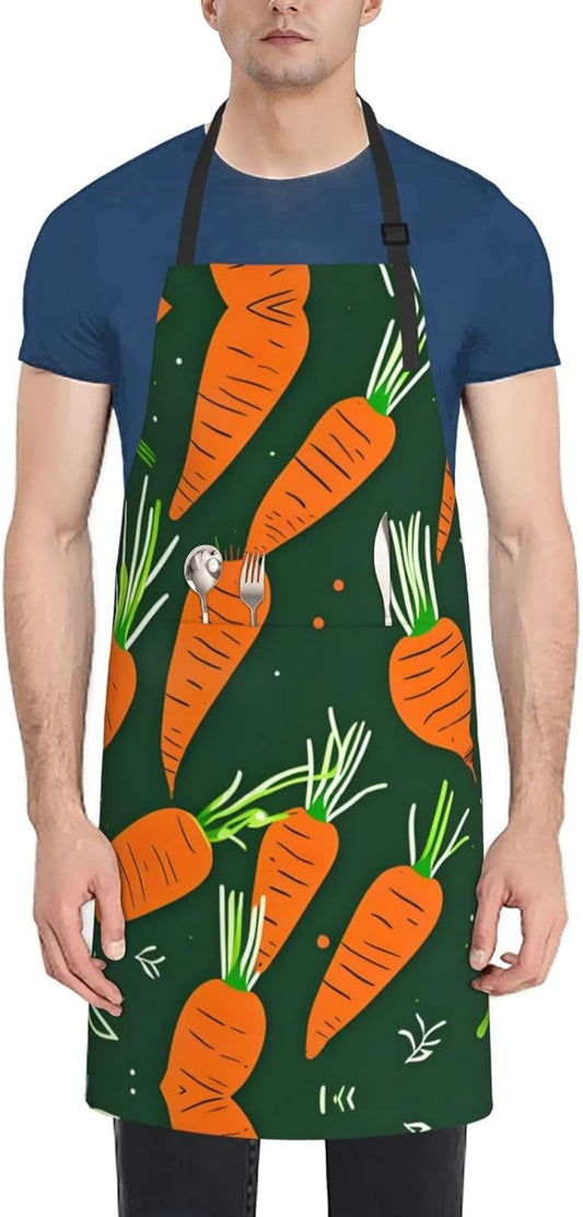 Happy carrot print Waterproof chef's apron with pocket apron for kitchen cooking baking barbecue and gardening