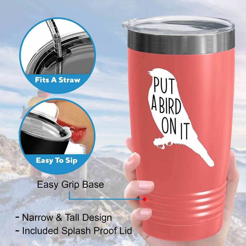 Bird Lover Coral Edition Viking Tumbler 20oz - Put a Bird on it - Hummingbird Nest Cage Parrot Dad Gardening Outdoor Birdwatcher Feeder