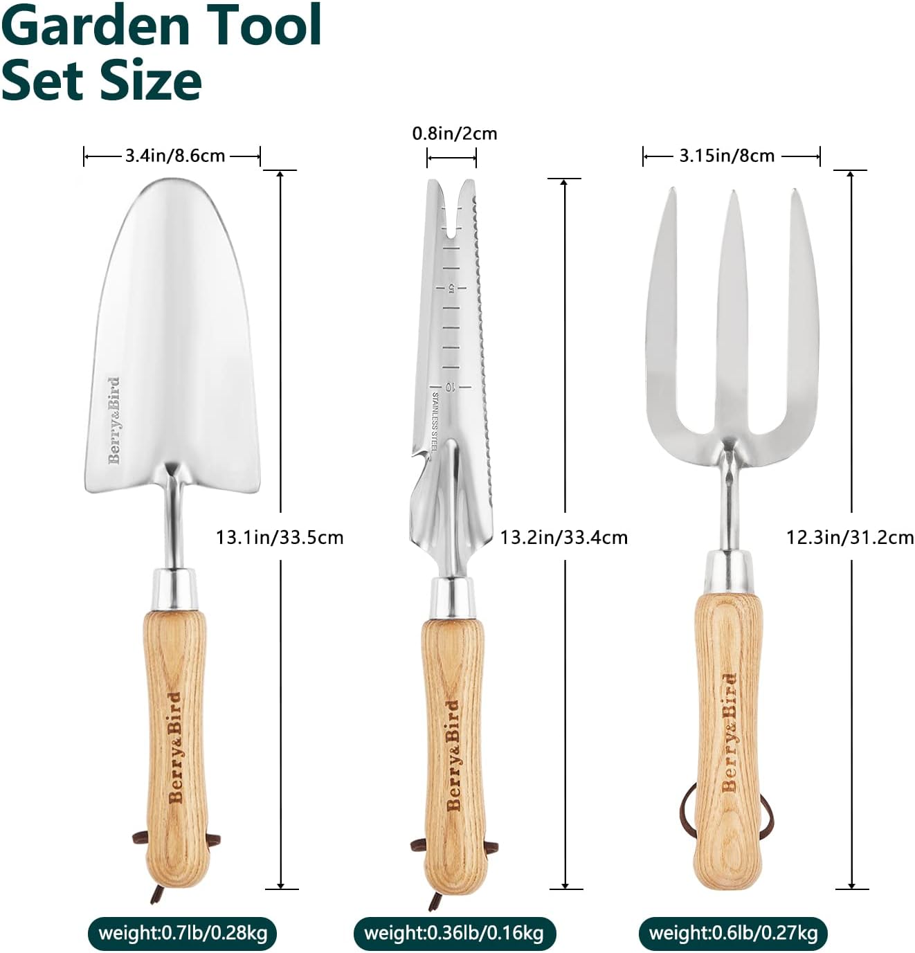 Berry&Bird Gardening Hand Tool Set - 3PCS Stainless Steel Garden Tool 
