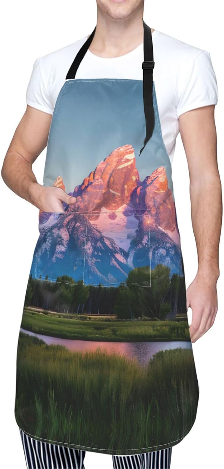 grand teton national park Print Laundry apron 28x33 In Waterproof Kitchen Apron with Pockets for Cooking Baking