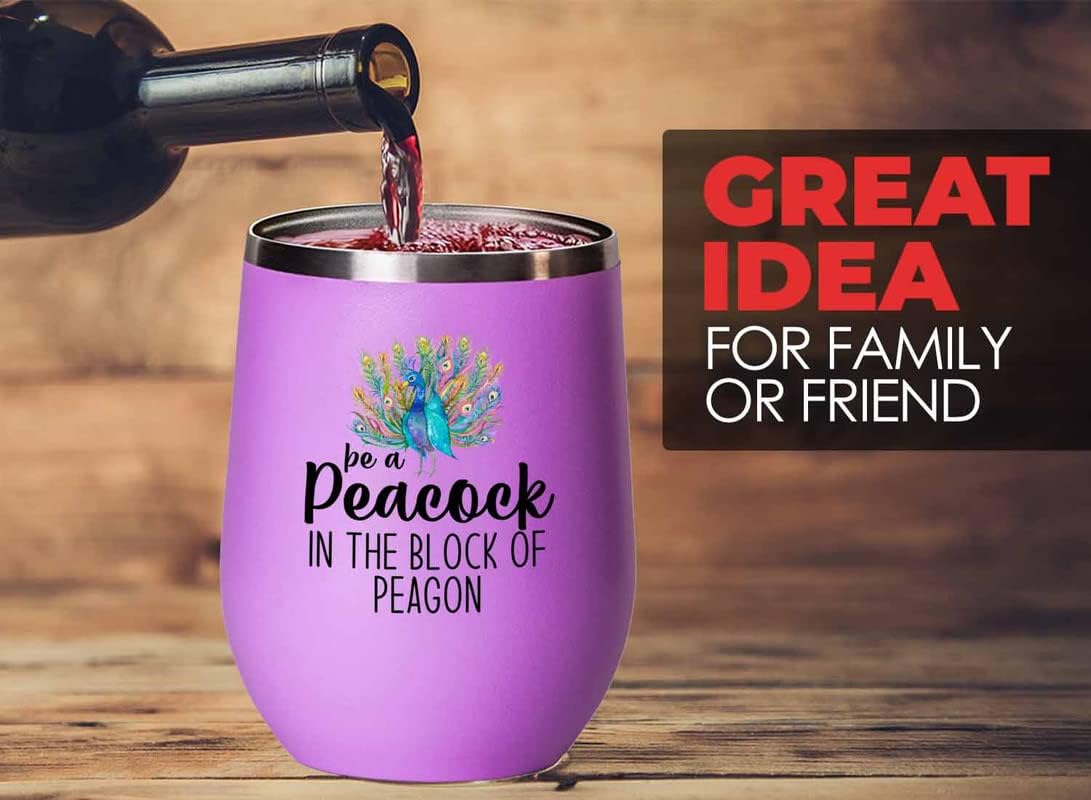 Bird Lover Pink Edition Wine Tumbler 12oz - Peacock block pgeons - Hum