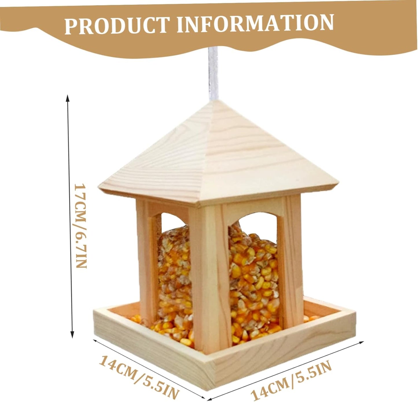 Hanging Bird Feeders for Outdoors Wooden Bird Feeder for Outdoors, Hanging Feeder with Perch to Welcome Various Birds, Weather-Resistant Birdfeeder for Garden