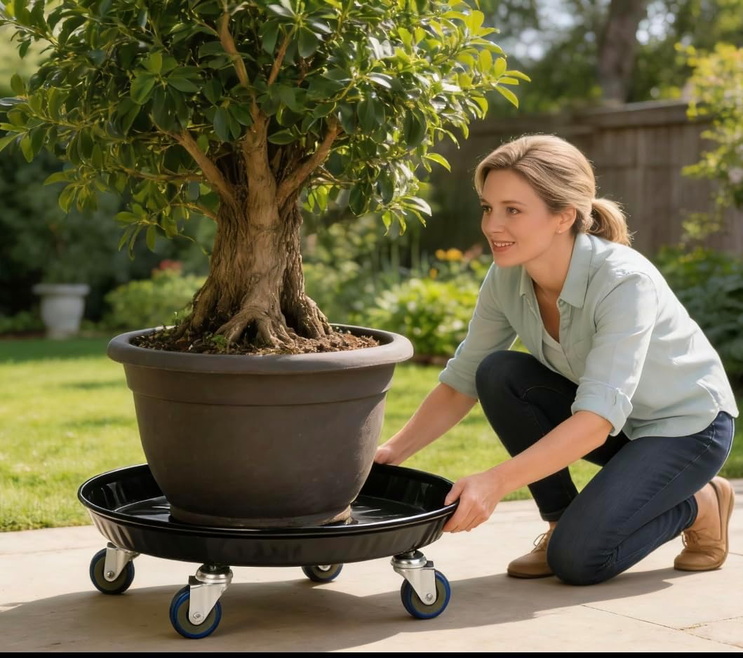 SIAMO 18" Heavy Duty Plant Caddy (470lbs Capacity)-Lockable Non-Scratch Swivel Casters Rolling Plant Stand Dolly Saucer for Large Ceramic Planters & Heavy Trees Indoor & Outdoor,Black