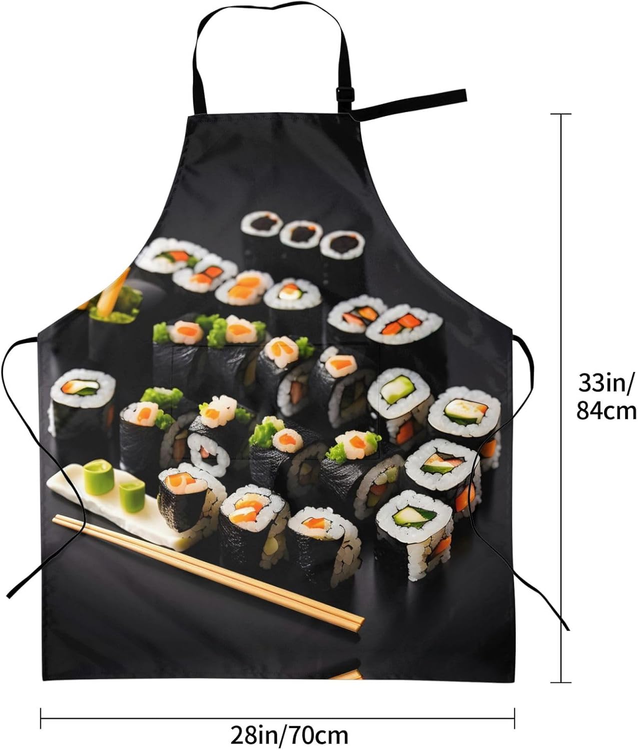 Japanese Sushi Black print Waterproof apron with pocket adjustable cooking apron for adult kitchen bibs to bake