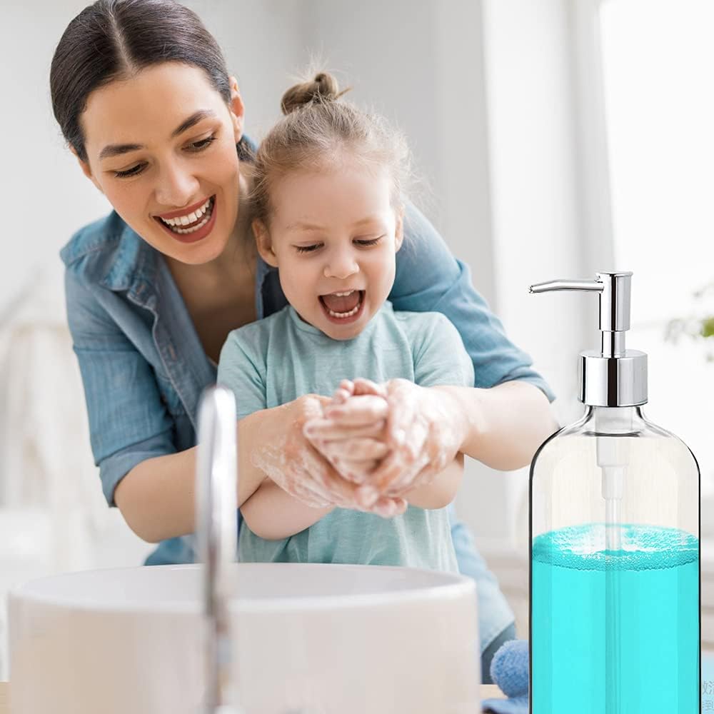 Clear Soap Dispenser with Rust Proof Pump, Waterproof Labels (2 Pack,1