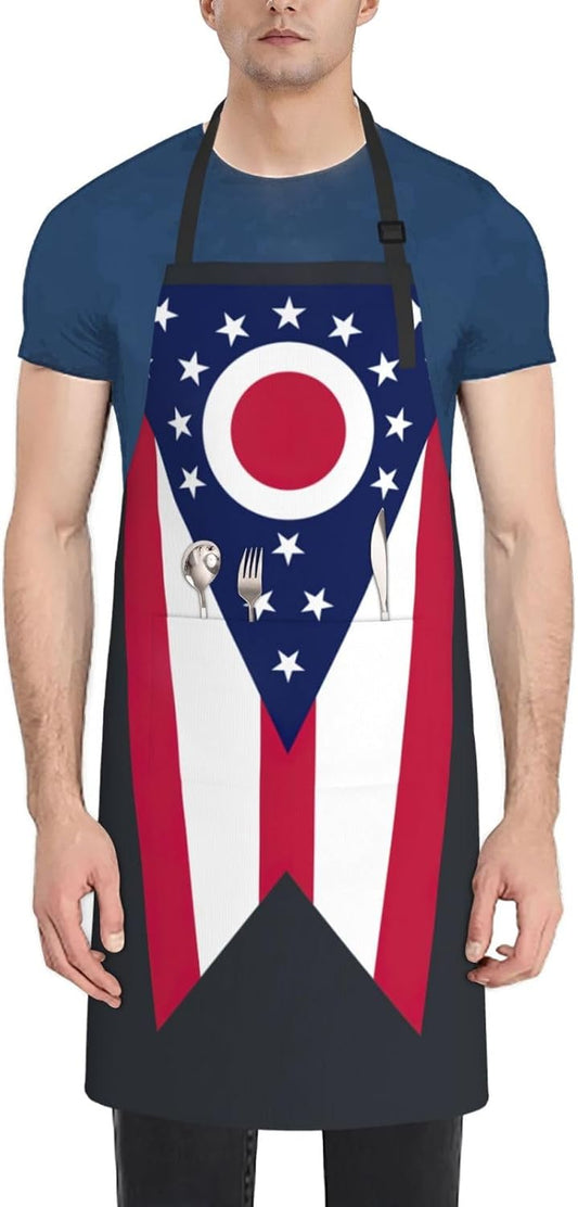 Ohio State Flag print Waterproof chef's apron with pocket apron for kitchen cooking baking barbecue and gardening