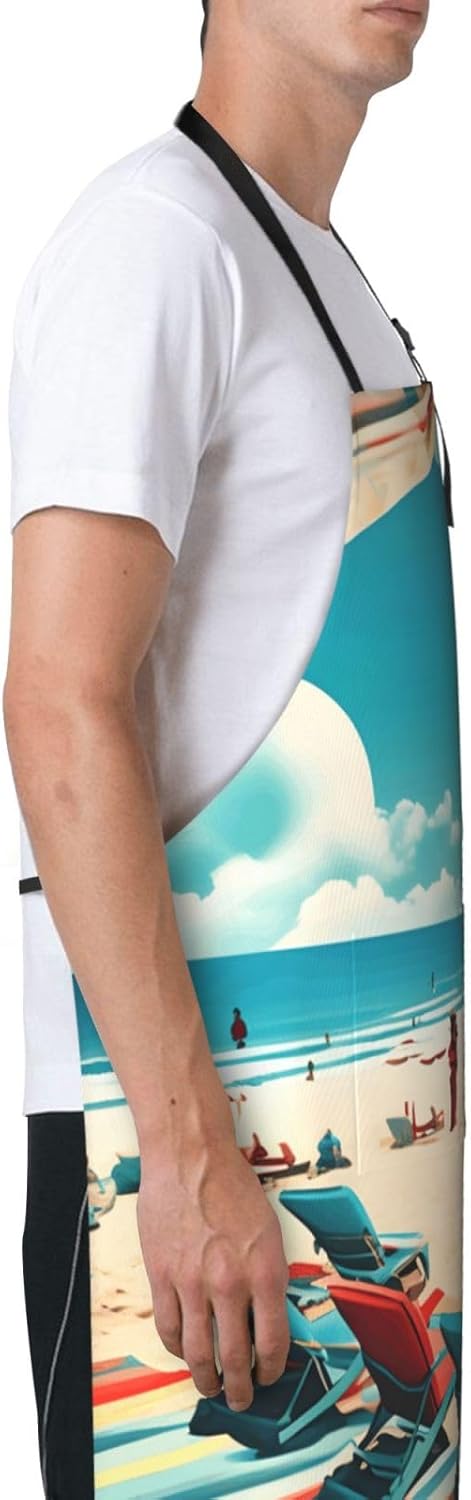 YANYU Beach Scenerys Print 28x33 In Kitchen Apron Stylish Chef Apron with Pockets for Cooking Baking Painting