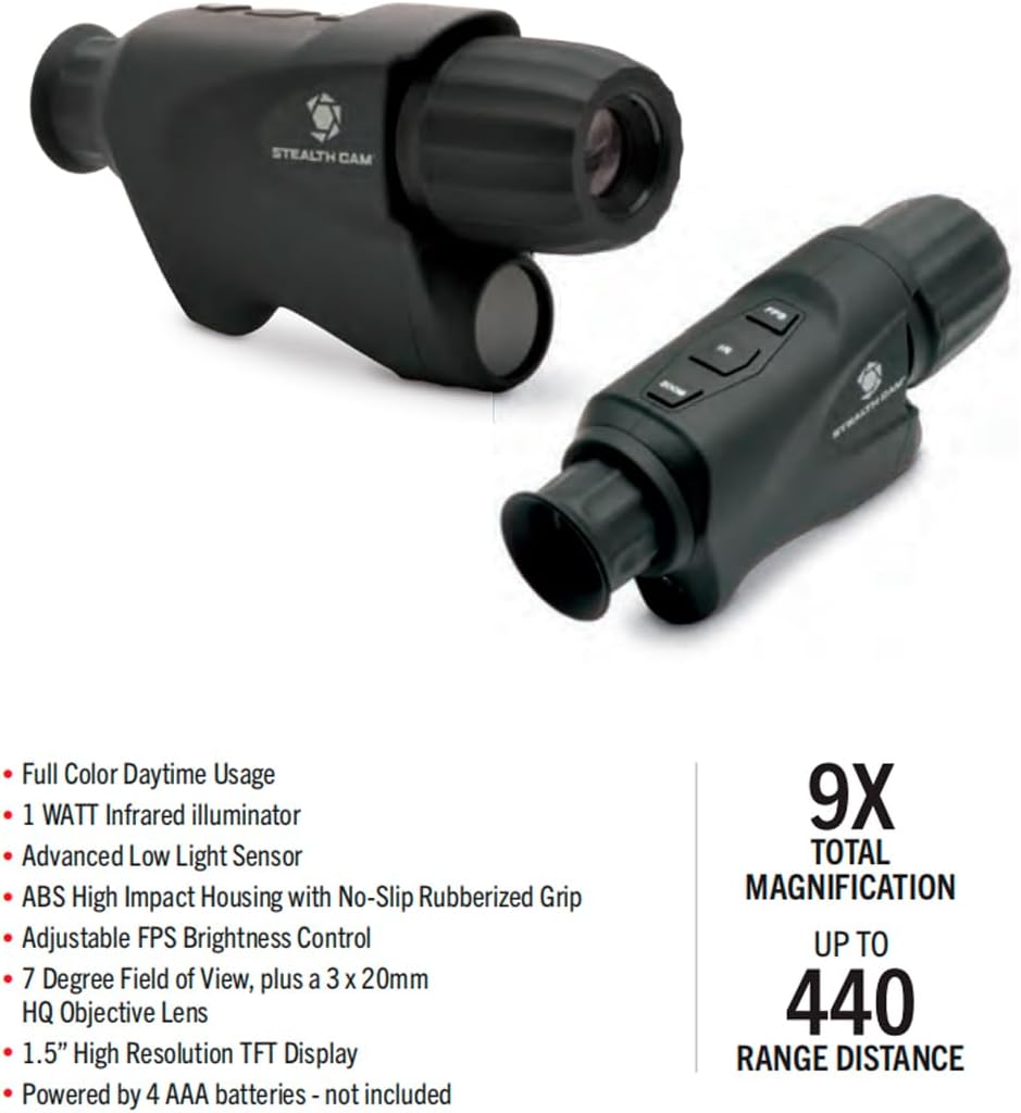 Stealth CAM Shockproof No-Slip 3x20mm HQ Objective Lens High-Resolution 9X Infrared Filter Low Light Night Hunting Digital Monocular