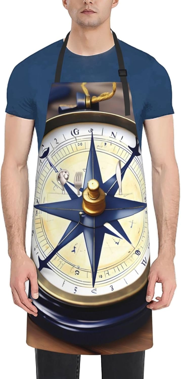Sail Boat Nautical Compass print Waterproof apron with pocket adjustable cooking apron for adult kitchen bibs to bake