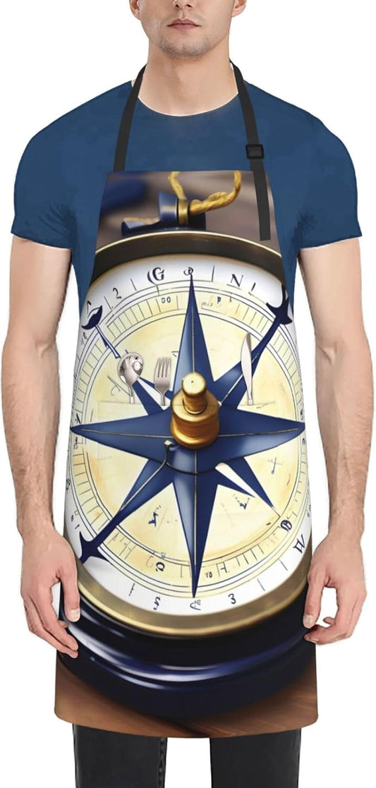 Sail Boat Nautical Compass print Waterproof apron with pocket adjustable cooking apron for adult kitchen bibs to bake