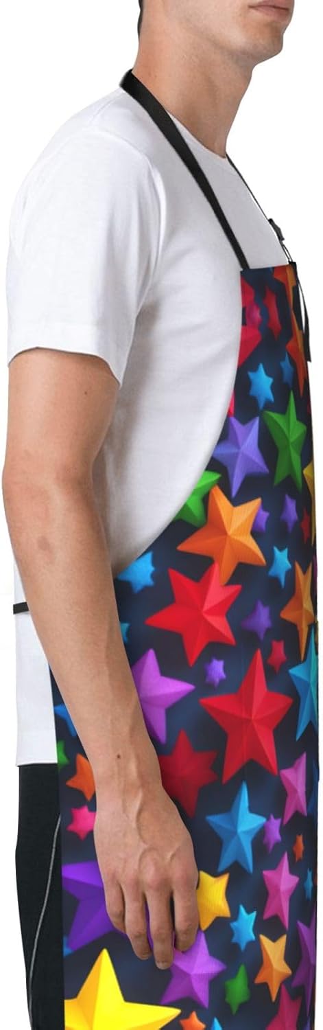 color stars print Waterproof chef's apron with pocket apron for kitchen cooking baking barbecue and gardening