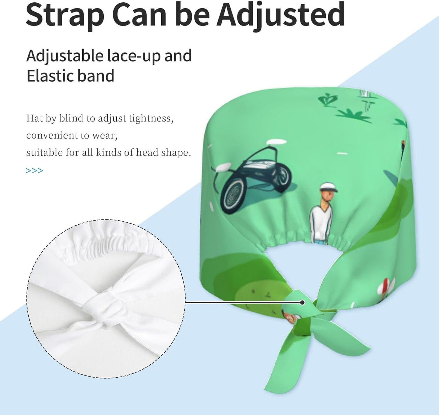 Breathable Work Hat Golf on The Lawn Printing for Chef, Nursing, Spa, Facial Care, Fitness Black