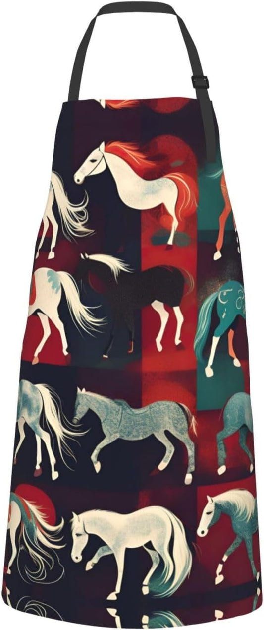 Various Kinds of Horses print Waterproof chef's apron with pocket apron for kitchen cooking baking barbecue and gardening