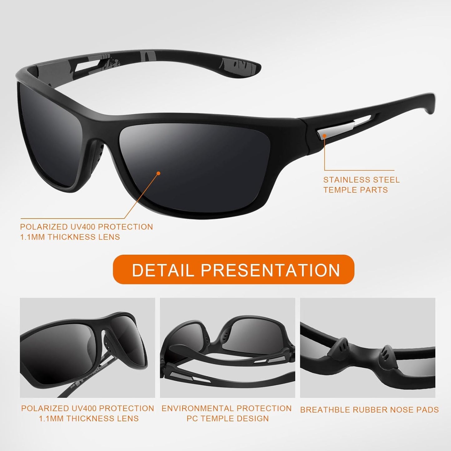 suoso Polarized Sports Sunglasses for Men: UV400 Protection Glasses Wr