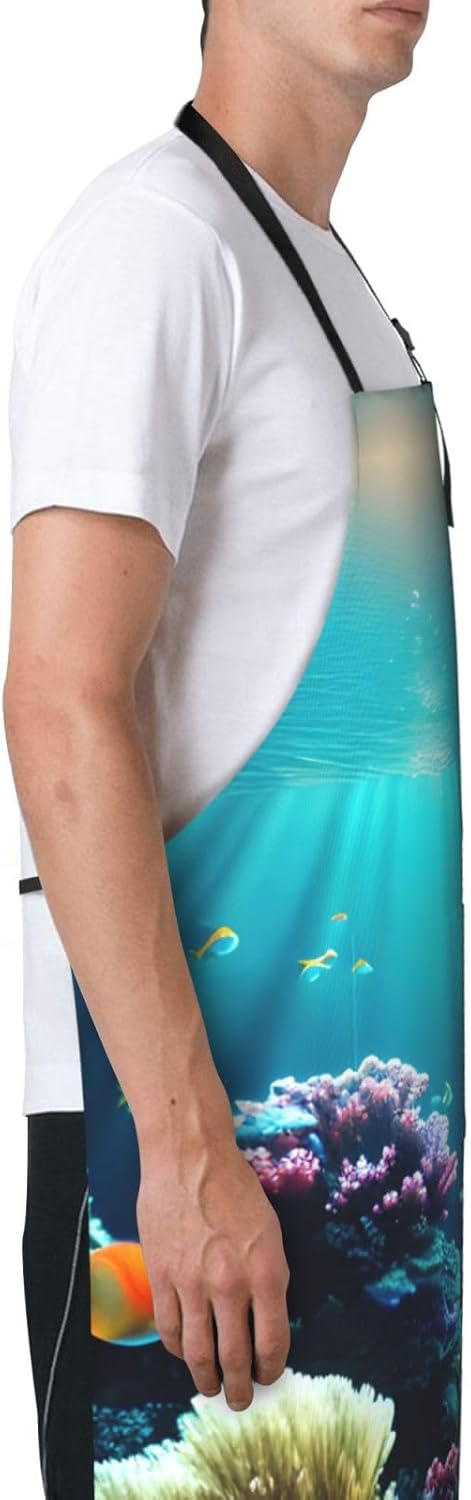 Underwater Scenery print Waterproof apron with pocket adjustable cooking apron for adult kitchen bibs to bake