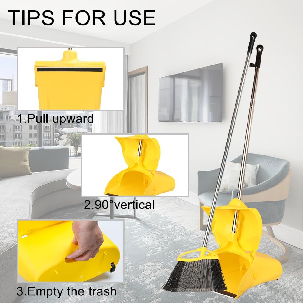 Heavy Duty Outdoor Broom and Dustpan Set - 145CM Extra Long Handle, St