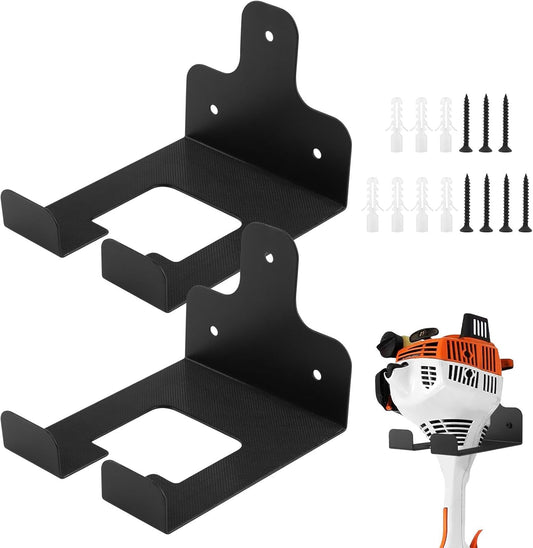 2-Pack Heavy-Duty Garage Organizer Trimmer Rack, Wall Mount Wee-d Eater Hanger, Garden Power Tool Hooks for Lawn Mower, Chainsaw, Broom, Hose & Sports Gear(COLOR:Black)