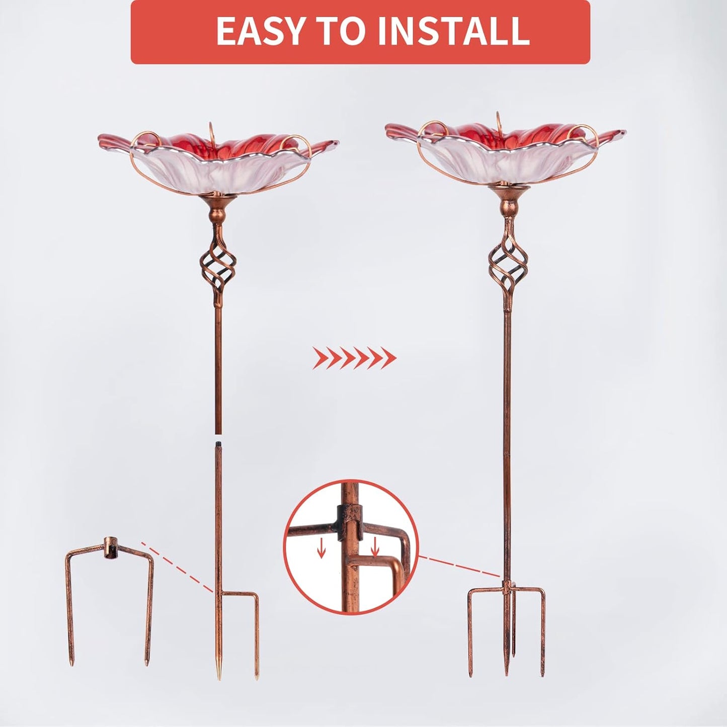 MUMTOP 31 Inch Height Glass Birdbath Birdfeeder with Metal Stake Garde