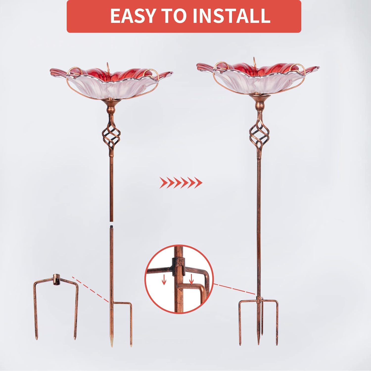 MUMTOP 31 Inch Height Glass Birdbath Birdfeeder with Metal Stake Garde