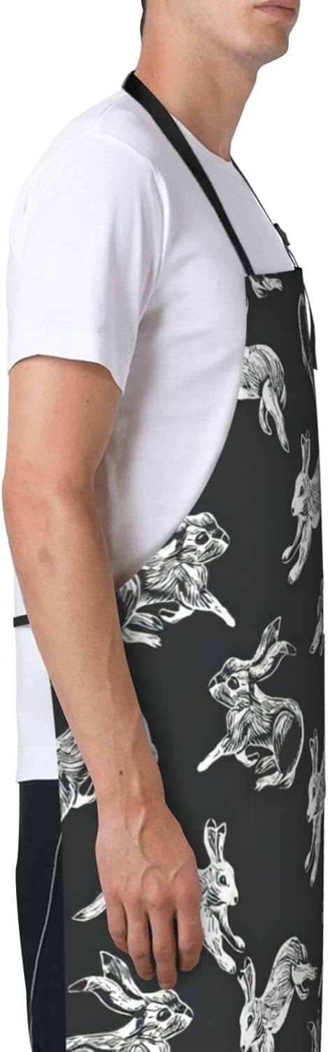 Bunny Rabbit Print Laundry apron 28x33 In Waterproof Kitchen Apron with Pockets for Cooking Baking