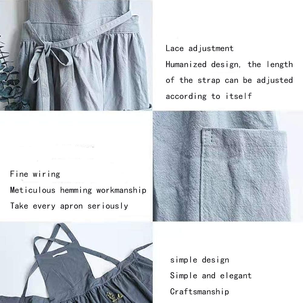Cotton and linen Kitchen Cooking Aprons Dress for Women with Pockets C