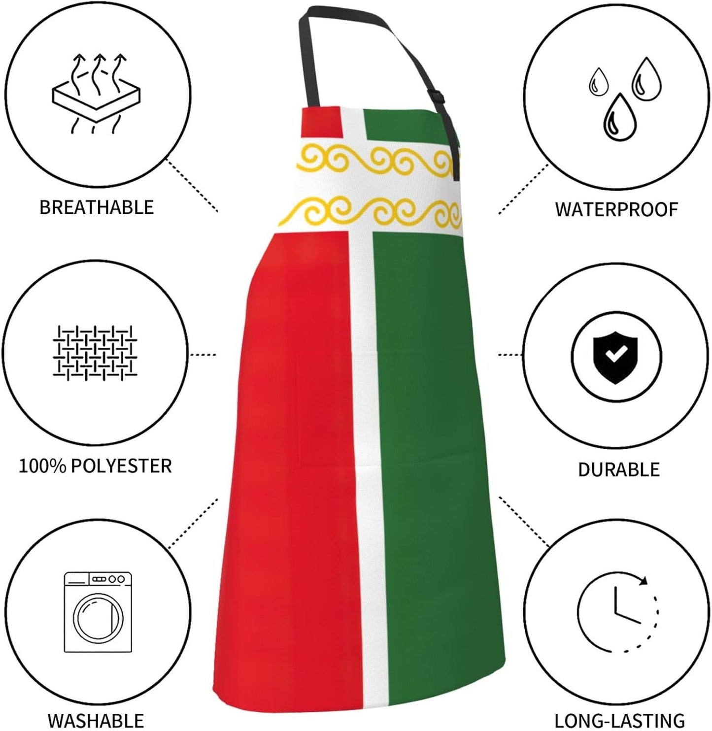 Flag of the Chechen Republic Print 28 x 33in Waterproof Apron with Pockets Fashionable Versatile Smock for Baking
