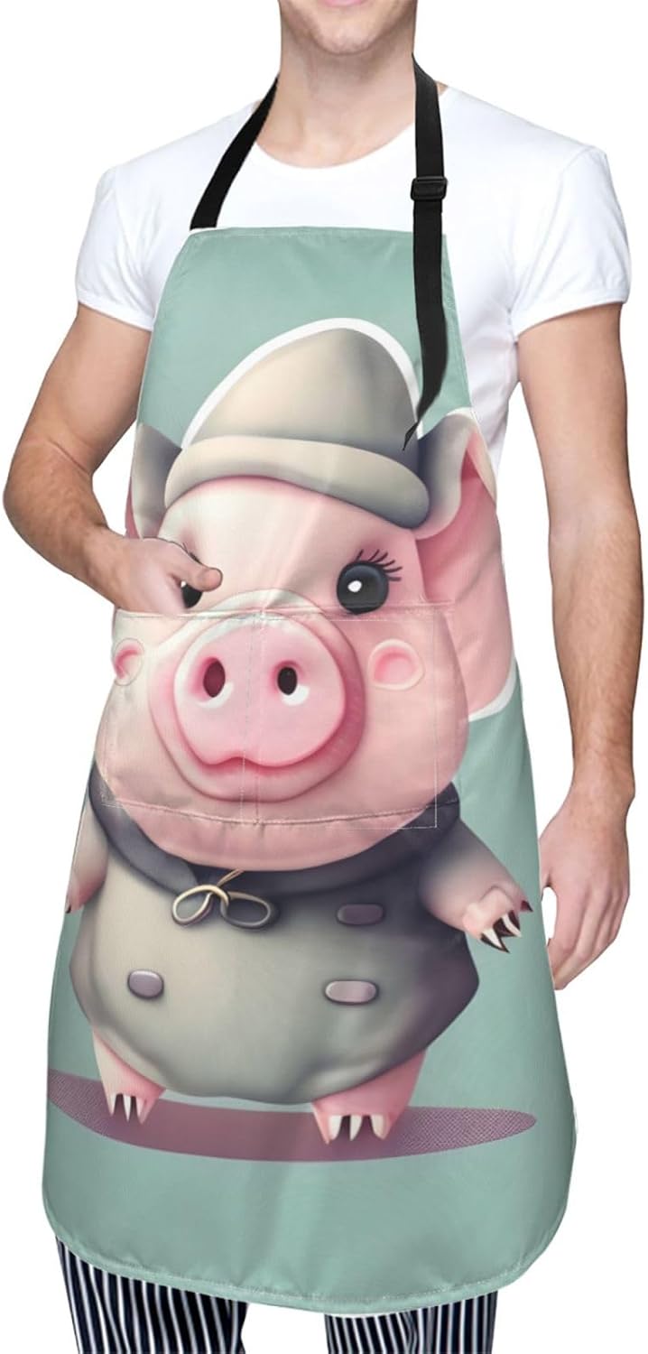 Cute Pig Print Laundry apron 28x33 In Waterproof Kitchen Apron with Pockets for Cooking Baking