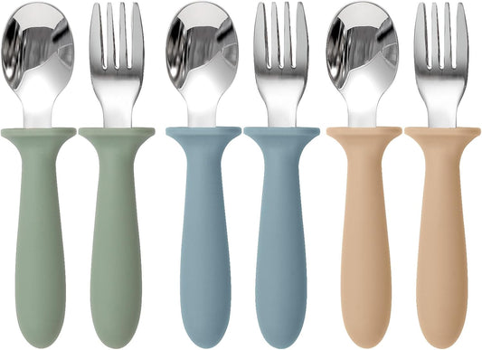 Toddler Utensils, 6 Pack kids Silverware Set with Silicone Handle, 18/
